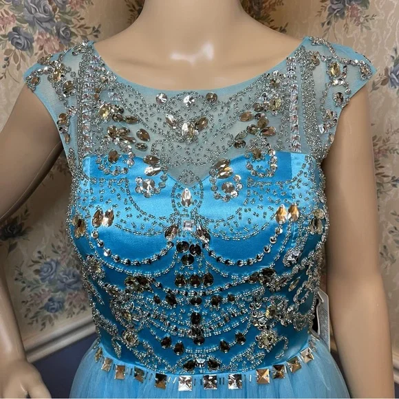 Tideclothes Light Blue Formal Maxi Bridesmaid Ball Gown Prom Dress, Size 2 - Picture 2 of 10